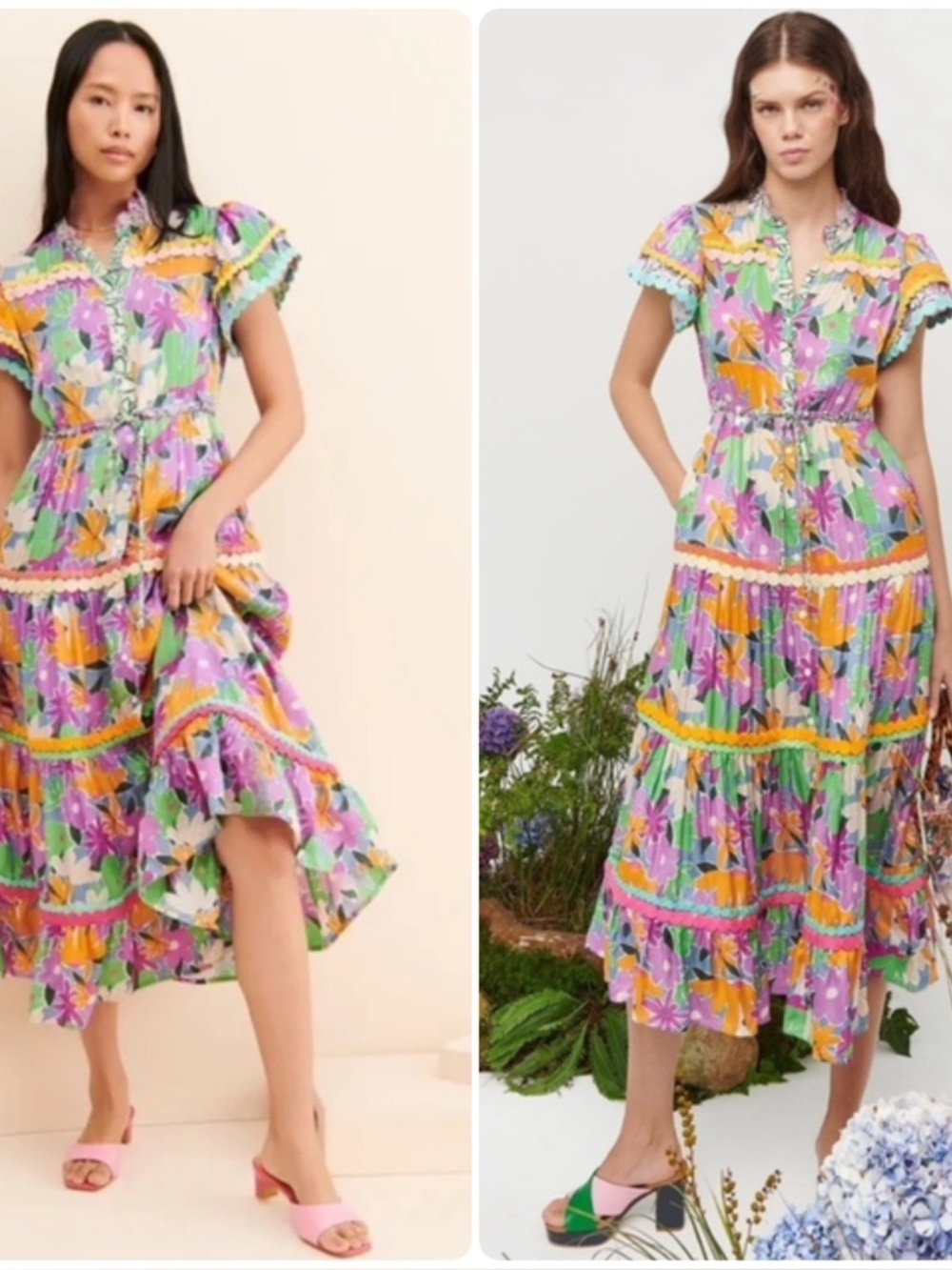 Celia B Aneeta Floral Tiered Midi Dress in Multicolor